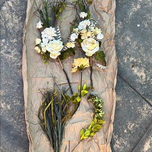 Hobby Lobby Cream and Green Floral Arrangement with Feather Accent for spring